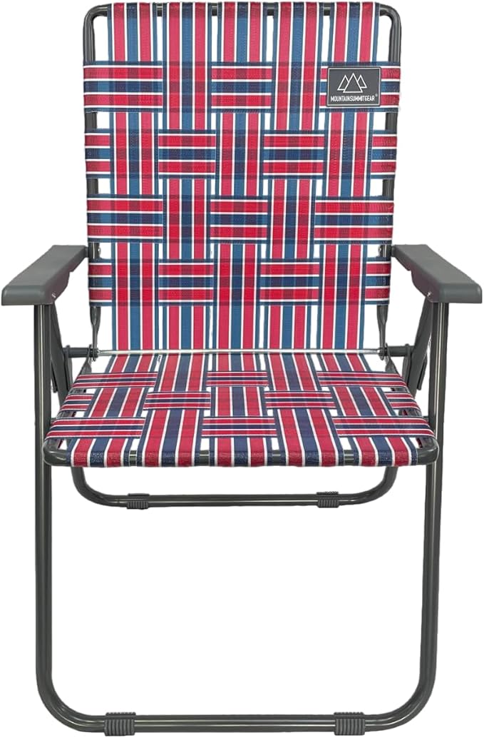 MOUNTAIN SUMMIT GEAR Retro Webbed Camping Chair - Lightweight Foldable Durable Steel Frame 300lb Capacity Vintage Red/White/Blue Stripes by Caddis Sports