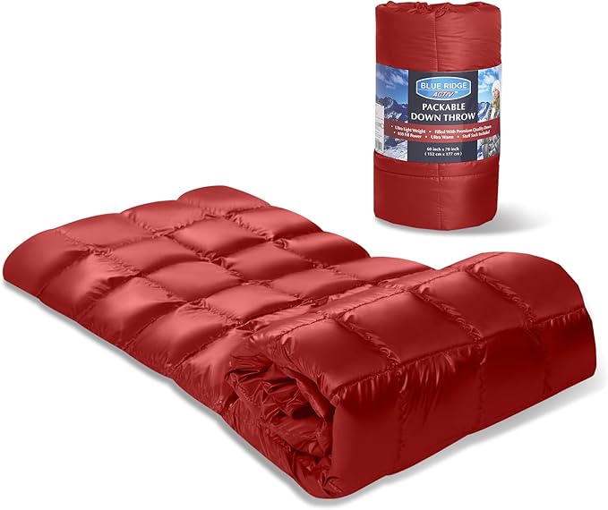 Down Throw Camping Blanket - Packable Lightweight Down Throw Blanket for Outdoor Travel Hiking Picnic RV Puffy Warm Blanket 60 x 70 with Carry Bag 650 Fill Power