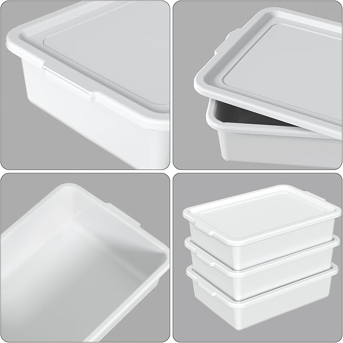 3 Pack Food Service Bus Tubs with Lids 13 L Plastic Meat Mixing Tub White