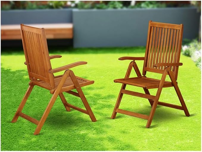 Maykoosh Folding Outdoor Chairs - Acacia Wood Armchairs - 2 Piece Patio Seating Set