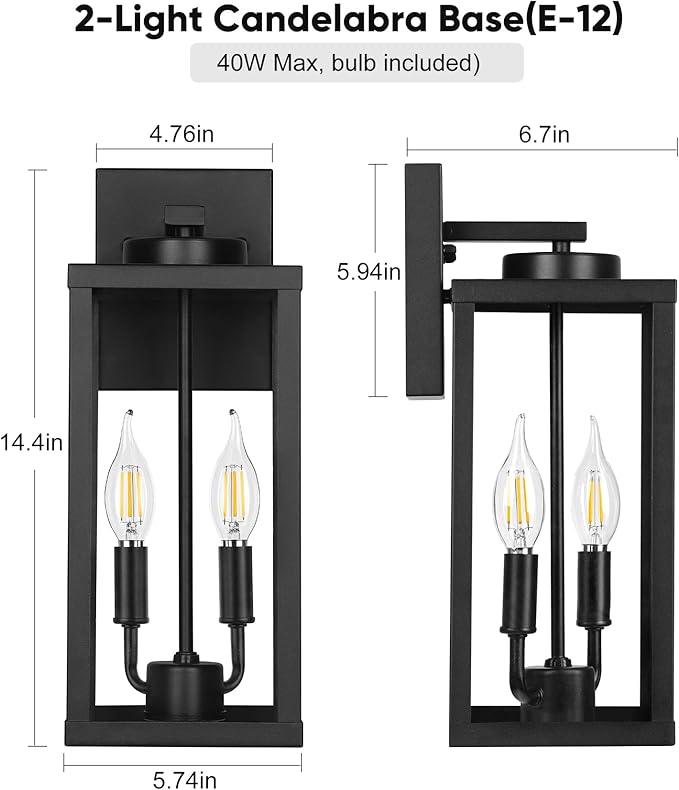 PARTPHONER Outdoor Indoor Wall Lights for House Transitional Wall Lantern Sconce Tall Wall Lamp Waterproof Exterior Lighting Fixture with E12 Base Outside Lights for House Porch Garage Black 2 Pack