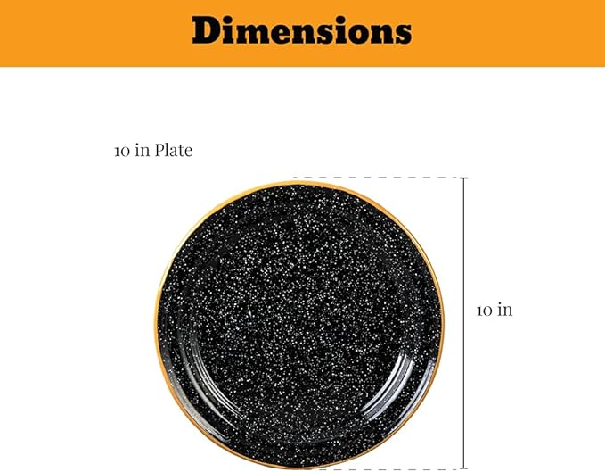 Granite Ware 12-Piece Outdoor Set Enameled Steel Perfect for Camping &amp Picnics - Speckled Black with Color Rim