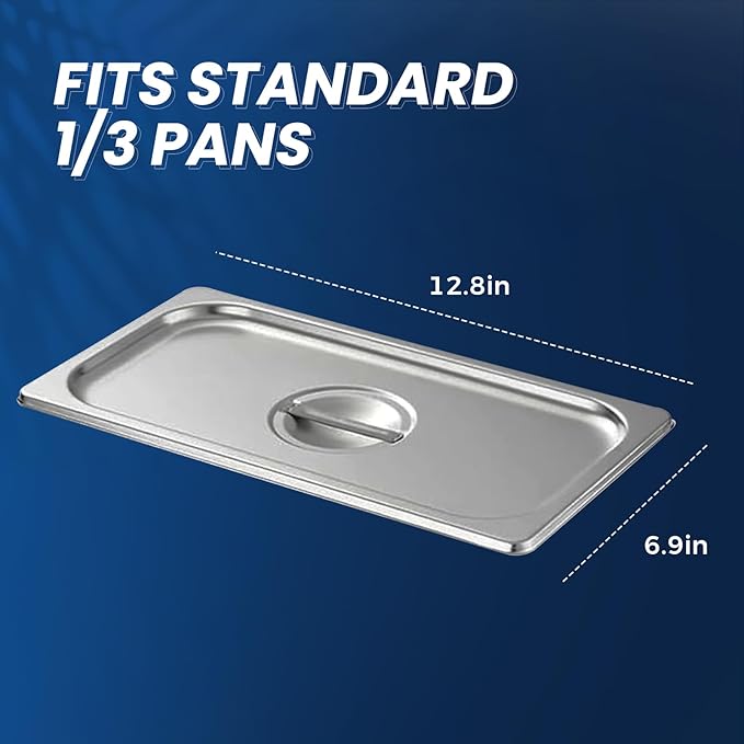 1/3 Size Slotted Steam Table Pan Cover with Handle 6-Pack Hotel Pan LidsAnti-Jam Food Pan Cover Catering Food Cover for Stainless Steel Metal Tray Set
