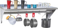Hally Stainless Steel Shelf with 6 Hooks 18 x 48 Wall Mounted Pot Rack 400lb NSF Commercial Floating Shelving for Storage Hanging Pots Pans cookware in Restaurant Kitchen Home and Hotel