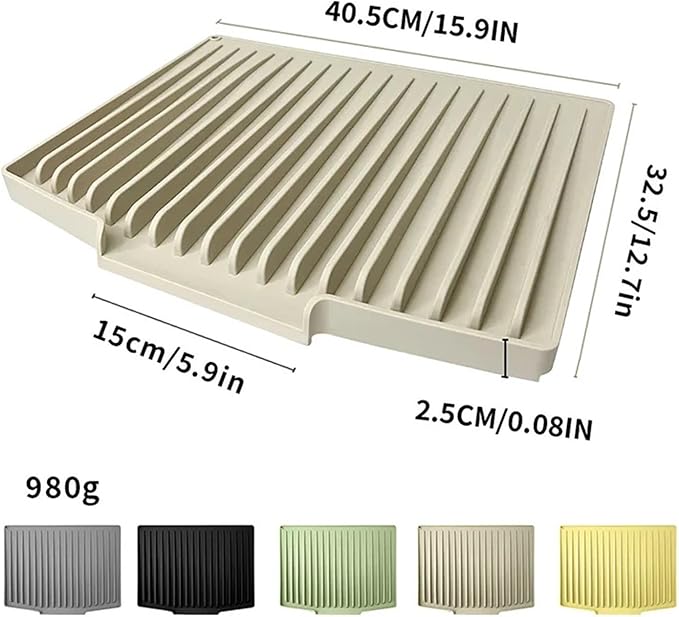 Silicone Countertop Basin Drain Tray Pot Mat Kitchen Counter Pad With Elevated Slope To Prevent Water Pooling(Apricot)