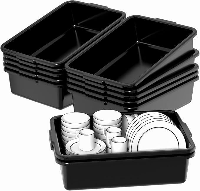 Black Plastic Commercial Bus Tub 13 L Restaurants Bus Box 12 Packs Heavy-Duty for Kitchen Organization