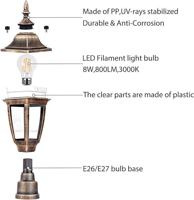 FUDESY Outdoor Post Lights Electric Exterior Lamp Post Light Fixture with Pier Mount Base LED Bulb Included Anti Corrosion Plastic Materials 2-Pack Pole Lanterns for Garden Patio Pathway