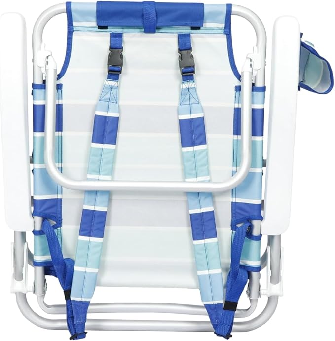 Backpack Beach Chair with Reclining Feature Lay Flat Design Cabana Stripe