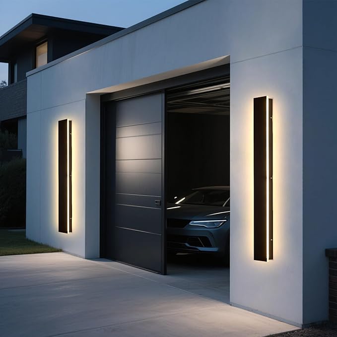 Modern Outdoor Wall Lights - 2pack 59inch 3000K Black Exterior Light Fixtures Wall Porch Lights Outdoor Wall Sconce Patio Long Strip Wall Light Fixtur Outside for Garage House(4.72 Inch Wide)