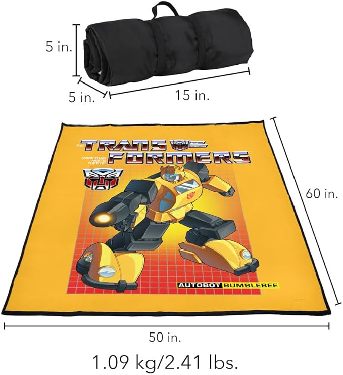 LOGOVISION Transformers Picnic Outdoor Blanket 50x60 Bumblebee Foldable Blanket for Picnic Beach Camping Park Tailgate