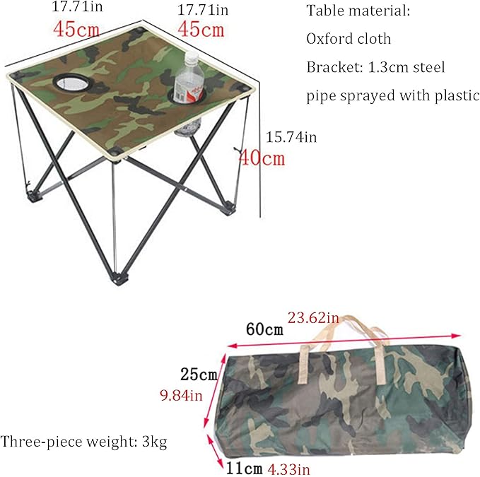 Camping Table Chairs Outdoor Portable Camouflage Table and Chair Set with Handbag and 2 Cup Holders 45x45x40cm