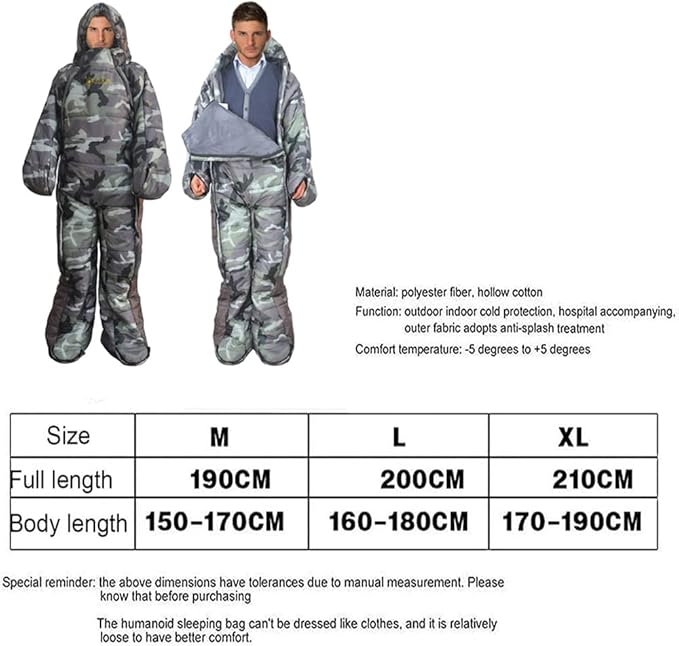 Adults Wearable Sleeping Bag 3 Season Camouflage Sleeping Bag Full Body Sleeping bag for CampingTraveling Hammocks Hiking Backpacking Lounging