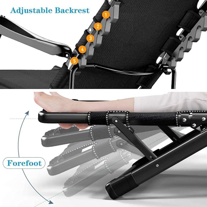 Lounge Outdoor Zero Gravity Reclining Chair Foldable Lounge Chair Waterproof Lightweight Portable Ideal for Patio Beach Camping Black (Grey)