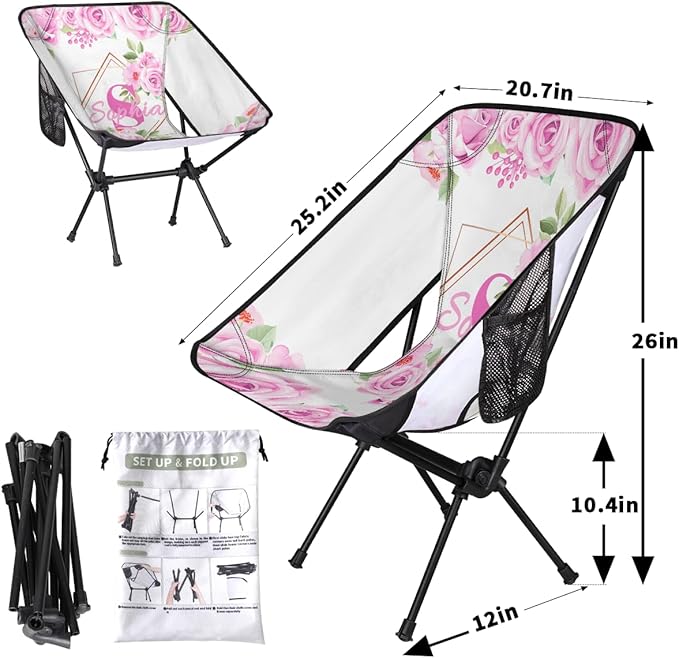 Camping Chair Personalized Backpacking Chair Lightweight Portable Folding Customized Name Chairs for Beach Sport Hiking (Hot Pink)