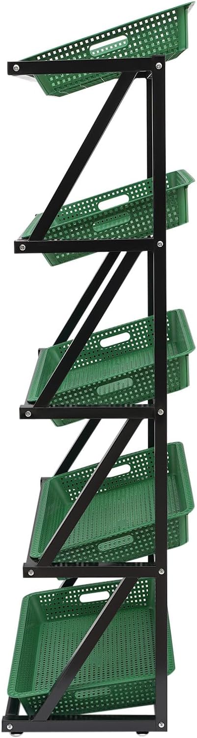 5 Tier Retail Display Rack Market ShelfFruit Vegetable High Capacity Storage Basket StandMarket Retail Display for Kitchen Office Store Supremarket (Black Basket)