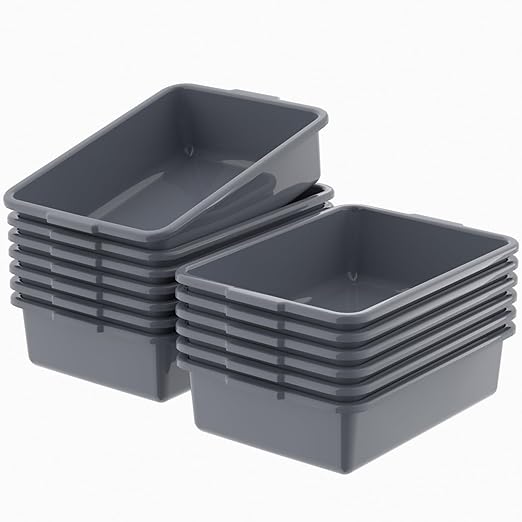 12-Pack Plastic Commercial Bus Tub 13 L Plastic Restaurant Dish Tub Gray