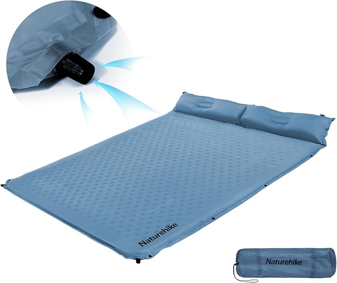 Naturehike Self-Inflating Sleeping Pad with Pillow Patchwork Sleeping Pad for Camping Backpacking Hiking Traveling Tent（Blue）