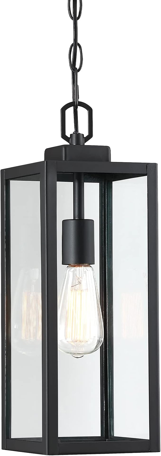 Pia Ricco Outdoor Pendant Light Modern Matte Black Adjustable Exterior Hanging Porch Lighting Waterproof Ceiling Mount Lamp with Clear Glass Shade for Front Porch Entryway Doorway ETL Listed