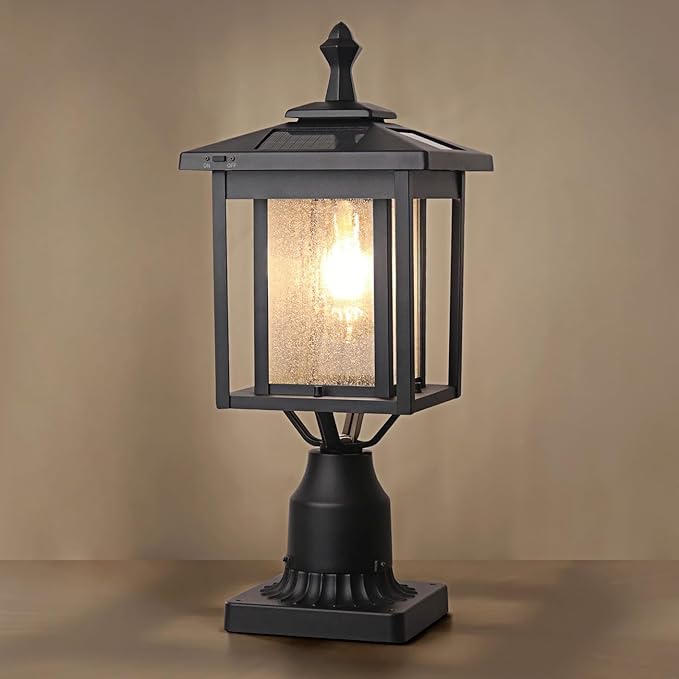 Outdoor Solar Lamp Post Light Dusk to Dawn Waterproof Aluminum Post Lamp with Pier Mount Base for Pole Deck Yard Garden Gates Patio Walkway