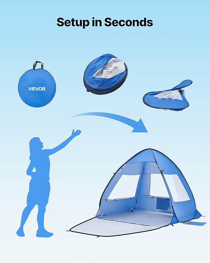 VEVOR Beach Tent Sun Shelter for 2 Person UPF 50+ Protection Portable Sun Shade Beach with Carrying Bag &amp Sand Pockets Lightweight and Easy Setup Beach Umbrella for Camping Fishing Outdoor Picn