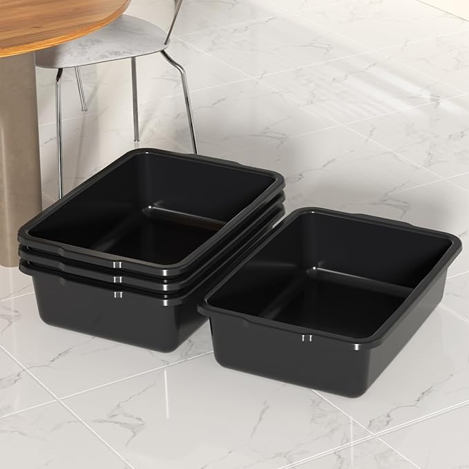 24 L Commercial Bus Tub Black Restaurant Grade Bus Box 4-Pack
