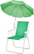 Folding Beach Chair with Umbrella Portable Heavy Duty Camping Chair for Adults Lightweight High Back Chair with Detachable Sun Shade Supports 265lbs for Beach Park Travel Outdoor (Green)