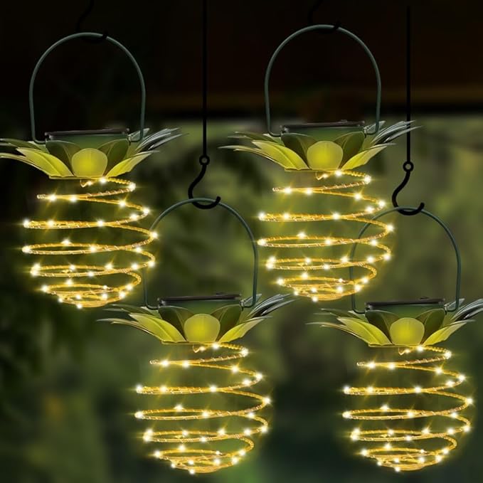 4 Pack Outdoor Solar Hanging Lantern Lights - 60LED Waterproof Solar Pineapple Light Outdoor for GardenYard Porch Lawn Backyard Landscape Pathway Patio Outside Gardening