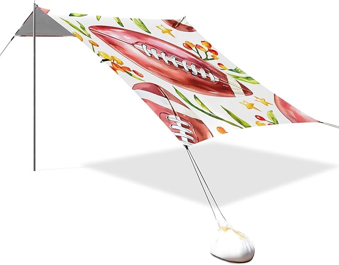 Flower Rugby Tile Pattern Camping Sun Shelter Beach Tent Portable Beach Sun Shade Outdoor Canopy for Camping Trips Fishing Picnic
