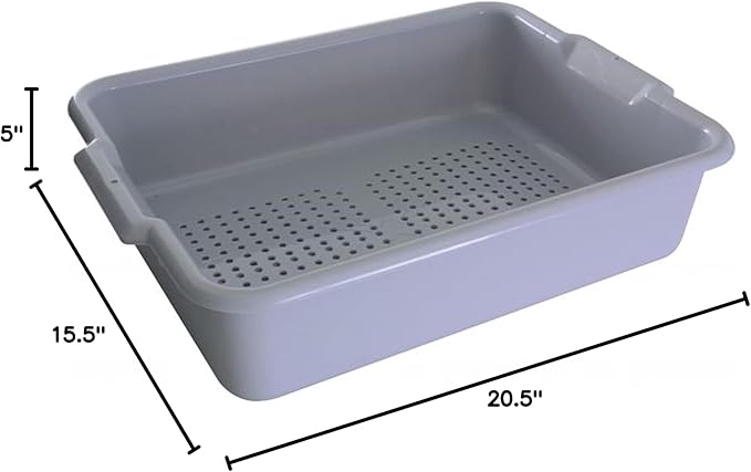 20-1/2 x 15-1/2 x 5 Utility Kitchen Perforated Bus Box/Tub/Bin with Handles Gray Color- Heavy Duty Plastic Restaurant Tub/Dish Washing Box Wash Basin Tub for Kitchen Home Restaurants