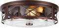 16 Inch Large Flush Mount Ceiling Light with Seeded Glass 3-Light Bronze Round Ceiling Lamp Modern Farmhouse Indoor Outdoor Ceiling Lighting for Kitchen Bedroom Living Dining Room