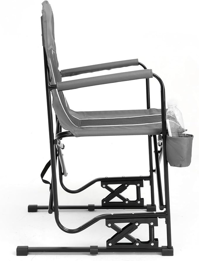 Outdoor Freestyle Rocker Camping Chair Portable Folding Rocking Chair with Solid Armrests Drink Holder Comfortable Backrest Grey