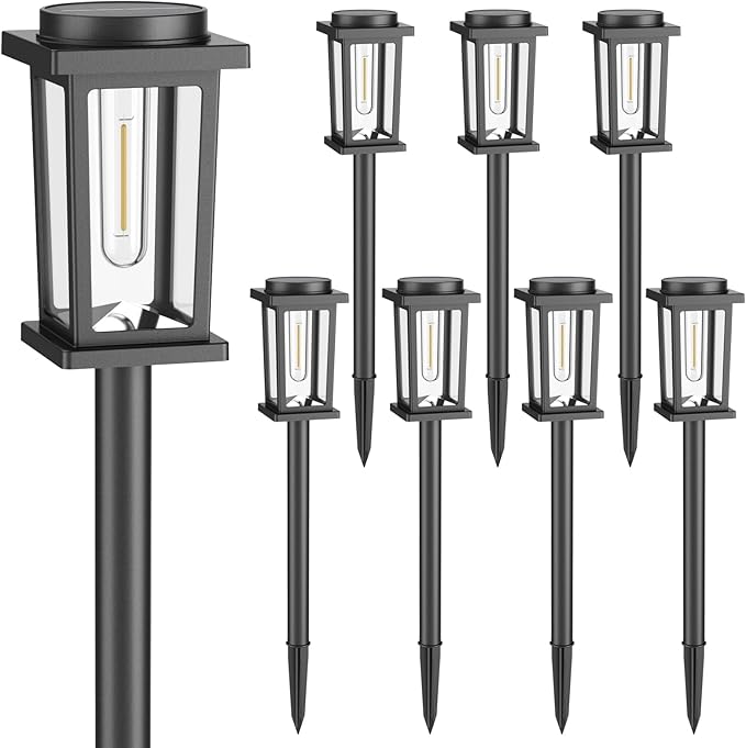 Solar Pathway Lights Outdoor 8 Pack Solar Powered Garden Lights Waterproof Auto On/Off Outdoor Landscape Lights for Patio Walkway Driveway Lawn Pool Decor. (Warm White)