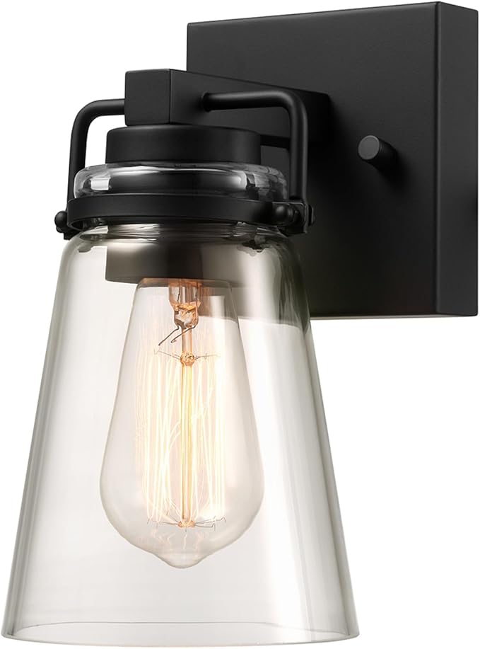 GLOBE Electric 60000174 1-Light Dusk to Dawn Outdoor Wall Sconce Matte Black Clear Glass Shade E26 Bulb Weather Resistant