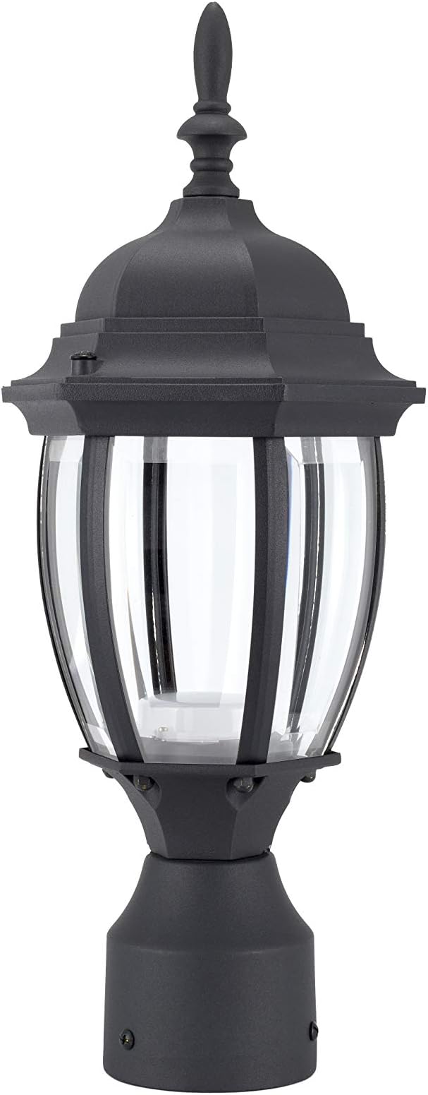 LIT-PaTH LED Outdoor Post Lighting Fixture Pole Lantern 9.5W 800 Lumens 5000K Daylight White Aluminum Housing Plus Glass Matte Black Finish 1-Pack