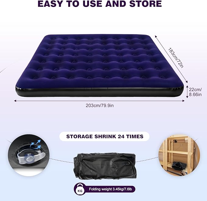 King Size Camping Air Mattress Bed with Air Pump80x 72Thickened Portable Blow Up Inflatable Air MattressTravel Sleeping Bed Pad for Camping Home Hiking