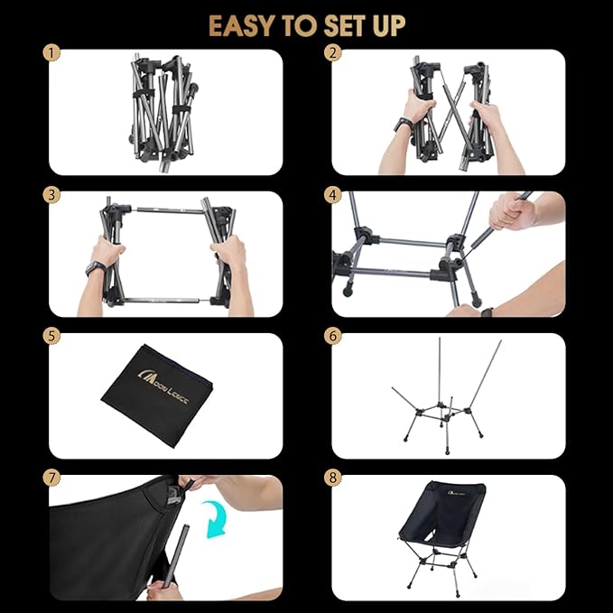 MOON LENCE Portable Camping Chair Plus Larger &amp Roomier Compact and Lightweight Still Folding Chair for Backpacking &amp Hiking 330Lbs Capacity (Black)