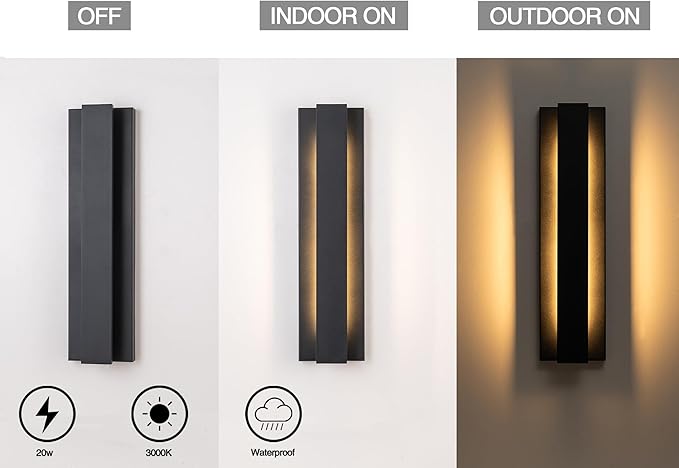 Outdoor Wall Lights Fixture 21inch LED Modern Wall Sconce Black Aluminum Exterior Porch Light Fixture Long Wall Mount Lighting for House Patio Front Porch Garage