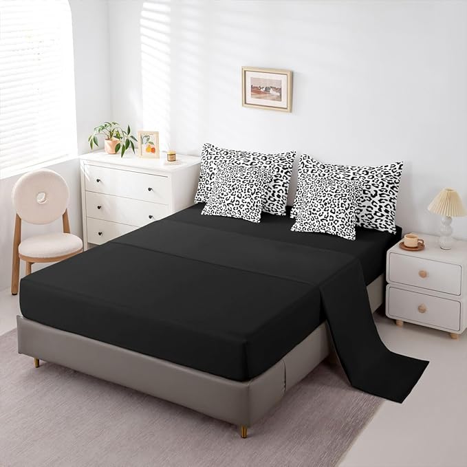 jejeloiu Black Leopard Comforter Set with SheetsPillowcases &amp Cushion Cover Kids Animal Print 7 Piece Bedding Set Twin Size Safari Bed in a Bag for Women Men Room Decor Microfiber Cheetah