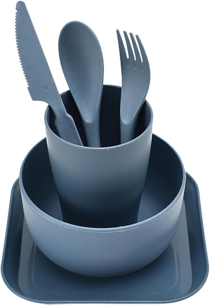 Camping Utensils Camping MessKit Reusable 4-Piece Tableware Set Flatware Cutlery Set for Travel Camping Picnic Outdoor Camping Gear Include KnifeSpoonFork Cutlery SetCupBowlPlate