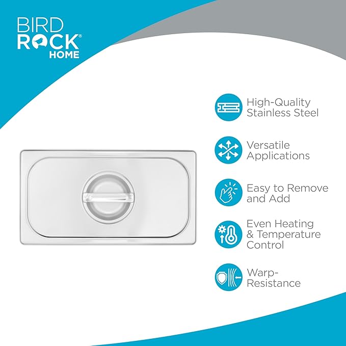 BIRDROCK HOME Stainless Steel Steam Table Pan Lids - Restaurant and Catering Supplies - 24 Gauge Steel - Perfect for Meal Prep Cooking and Food Storage Container - 6 Pack Fits 1/3-Size Hotel Pans