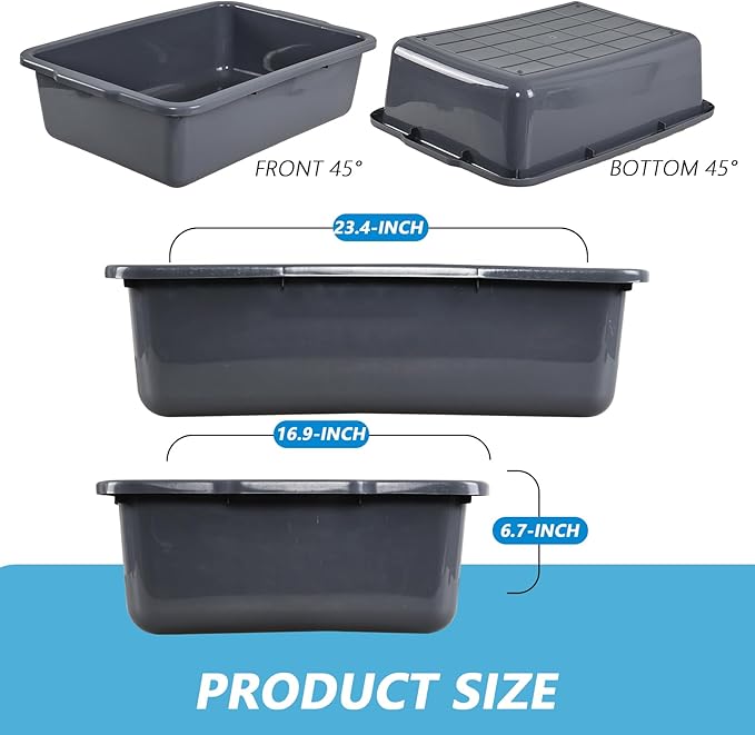 4-Pack 32 L Plastic Dish Tub Large Utility Bus Box Restaurant Dish Bin Gray