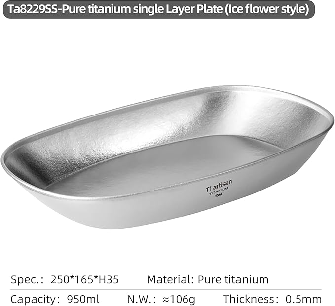 Titanium Plate Camping Picnic Tableware 32.1fl oz Cooking Utensils Extremely Light Dishes Bowl 106g (Ice Flowers)