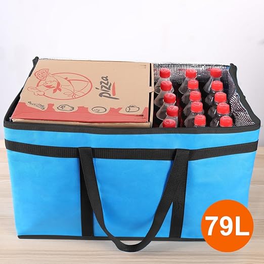 Bodaon 4-Pack Cooler Insulated Food Delivery Bag Rideshare Delivery Bag XXX-Large Thermal Bags for Catering/Hot Pizza Travel/Camping/Picnic/Grocery Reusable Warmer Frozen Blue-Black Edge