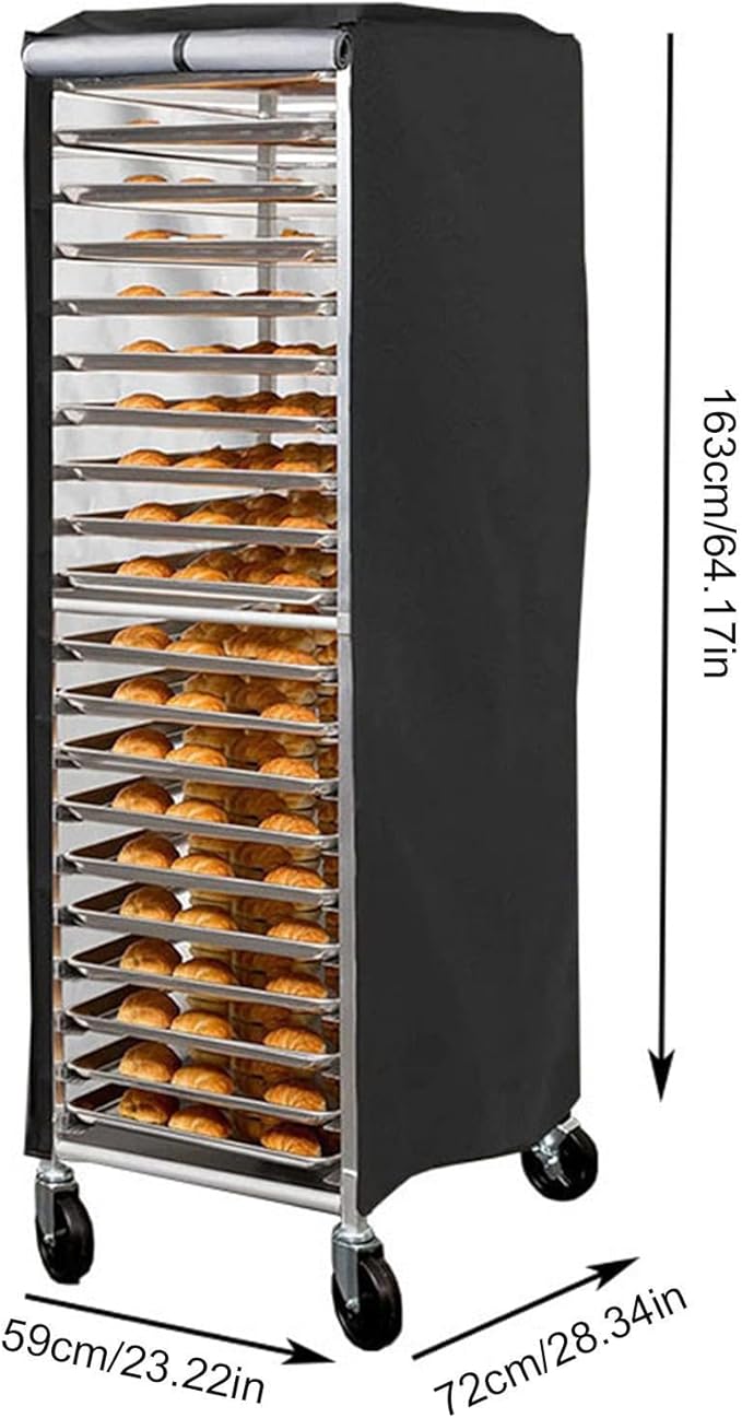 Pan Rack Cover – 420D Silver Coated Oxford Cloth 59x72x163cm | Zippered Single Door Bread Cake Storage Rack Protector | Waterproof Dustproof Cover For Bakery Kitchen Catering Equipment