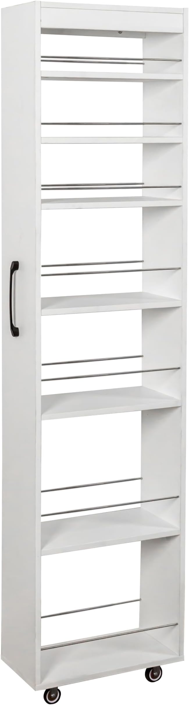 7-Tier Slim Pull-Out Storage Cart with Wheels – Multi-Functional Mobile Organizer 7 Open Shelves + Top Adjustable Height Protection Bars Perfect for Kitchen Living Room &amp Narrow Spaces
