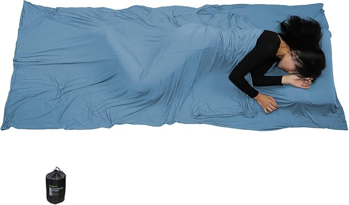 Travel Sheets for Hotel Rayon Derived from Bamboo Stretchy Sleep Sack for Adults Warm Weather/Summer Sleeping Bag Liner for Camping and Travel Rectangular with Pillow Pocket Mummy Cooling Sheets