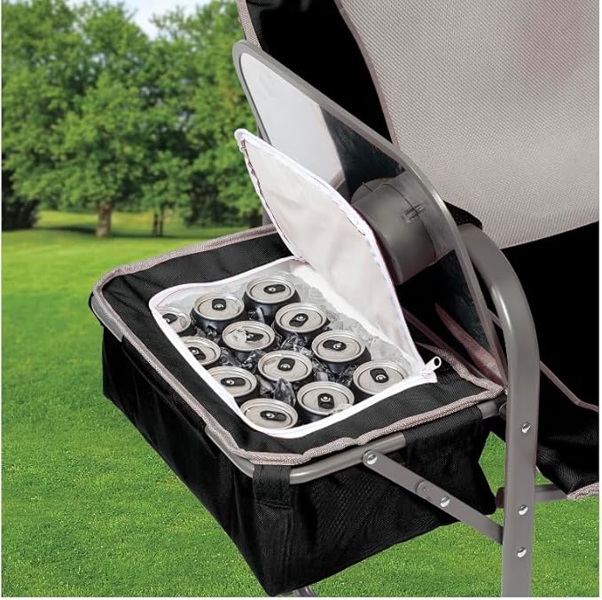 Folding Director's Chair with Side Table and Cooler Heavy-Duty Camping Chair 33.73W x 37.3H inches (Black Soot)