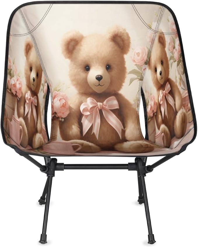 Bear Pattern Camping Chair Lightweight Portable Chairs for Adults Easy Installation Outdoor Foldable Camping Chair for Camping Fishing Hiking Picnic Beach