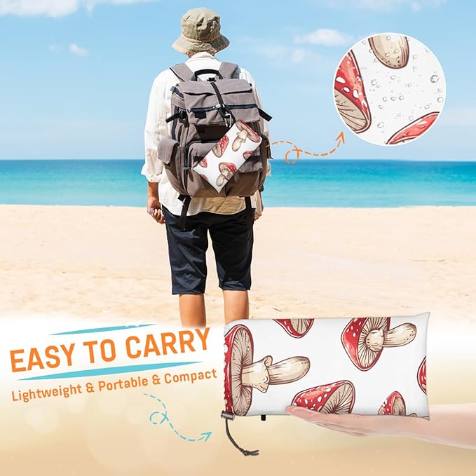 Waterproof Sandproof Beach Blanket 59''×68'' Vegetables Mushrooms Polyester Outdoor Picnic Blanket with 4 Stakes &amp Storage Bag for BeachCampingVacation Red