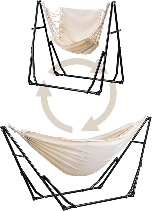2 in 1 Hammock with Stand Outdoor Hammock Swing Chair with Portable Heavy Duty Stand Multi-Functional Hammock Stand 480 lbs Weight Capacit-White